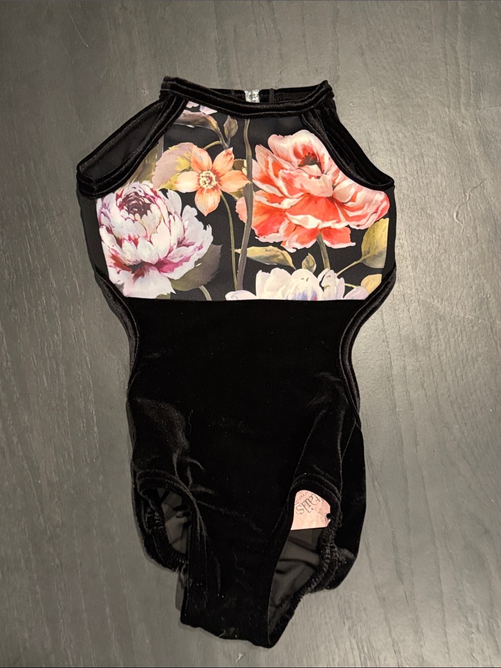 Black Floral Halter Dance Leotard for Kids